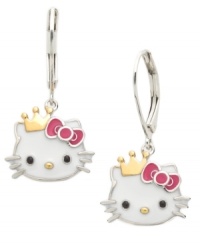 Royal and resplendent. Hello Kitty's princess kitty drop earrings are set in sterling silver with a 14k gold over sterling silver crown and bright enamel accents. Approximate drop: 1-1/5 inches.