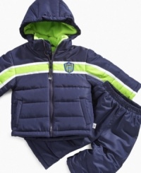This cute S. Rothschild snowsuit will keep him warm and dry as he sleds, slushes, and sculpts snowmen. This cute S. Rothschild snowsuit will keep him warm and dry as he sleds, slushes, and sculpts snowmen.