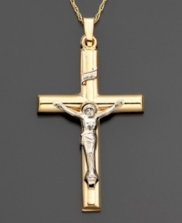 A stunning crucifix enhanced by lustrous two-tone 14k gold. Approximate length: 1-1/2 inches. Chain not included. A stunning crucifix enhanced by lustrous two-tone 14k gold. Approximate length: 1-1/2 inches. Chain not included.