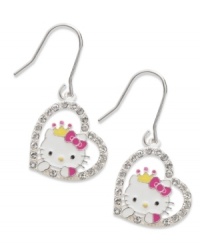 Fall in love with this fun pair of sterling silver earrings from Hello Kitty. Round crystals around the heart adds a lustrous look. Approximate drop: 1-1/4 inches.