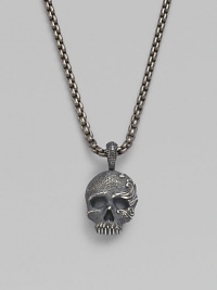 An antiqued skull pendant is crafted from pure sterling silver and hangs from a titanium box-chain necklace. From the Waves Collection Sterling silver Titanium chain, about 24 long Lobster clasp Imported 