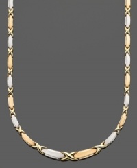 Get versatility and beauty with this smooth, beautiful necklace featuring an attractive XO design. Crafted in yellow, white and rose 14k gold. Approximate length: 17 inches. Get versatility and beauty with this smooth, beautiful necklace featuring an attractive XO design. Crafted in yellow, white and rose 14k gold. Approximate length: 17 inches.