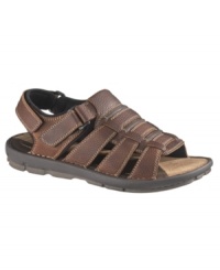 Take on the terrain with a side of summer fun with these easy-going leather men's sandals from Hush Puppies for the rough and rugged guy. Take on the terrain with a side of summer fun with these easy-going leather men's sandals from Hush Puppies for the rough and rugged guy.