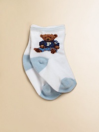 Comfortable cotton, accented with a sweet intarsia-knit teddy bear motif.71% cotton/17% nylon/12% spandexMachine washImported Comfortable cotton, accented with a sweet intarsia-knit teddy bear motif.71% cotton/17% nylon/12% spandexMachine washImported