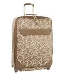 A trip on the wild side. An exotically styled exterior is perfectly paired with a vibrant red logo-printed interior, which spares no detail with valet straps, a removable toiletry pouch and multiple organizational pockets. Discover the simplicity of an easy-glide spinner and a mobility that follows every move you make. 10-year warranty. (Clearance) A trip on the wild side. An exotically styled exterior is perfectly paired with a vibrant red logo-printed interior, which spares no detail with valet straps, a removable toiletry pouch and multiple organizational pockets. Discover the simplicity of an easy-glide spinner and a mobility that follows every move you make. 10-year warranty. (Clearance)