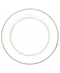 Clean and simple with beaded bands of black and platinum, this salad plate boasts universal appeal. In glossy white bone china. Clean and simple with beaded bands of black and platinum, this salad plate boasts universal appeal. In glossy white bone china.