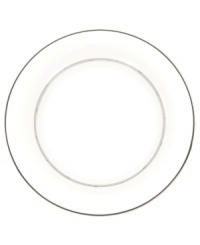 Clean and simple with beaded bands of black and platinum, this salad plate boasts universal appeal. In glossy white bone china.