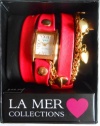 La Mer Collections Red Strappy Wrap Watch w/Gold Finish Chain & Heart Retail $50