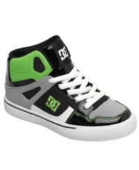 He can gear up with these Spartan hi-top sneakers from DC Shoes, with durable construction and a fresh design. He can gear up with these Spartan hi-top sneakers from DC Shoes, with durable construction and a fresh design.