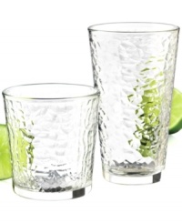 A hammered texture adds definition to the stylish Frost glassware set, featuring highball and double old-fashioned glasses from The Cellar. A hammered texture adds definition to the stylish Frost glassware set, featuring highball and double old-fashioned glasses from The Cellar.