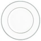 Encircled by scallops and cascading platinum dots, Dentelle brings to mind the exquisitely finished hems of Moniques couture bridal gowns. An accent plate with a full border in soft pearlescent gray casts a subtle shimmer. The refined border design, together with its modern color palette and finish, make this pattern as versatile as it is beautiful.