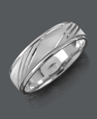 Eternal style and a symbol of commitment. This smooth men's ring features a flash band set in 14k white gold. Sizes 6-13. Eternal style and a symbol of commitment. This smooth men's ring features a flash band set in 14k white gold. Sizes 6-13.