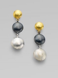 From the Lentil Collection. A trio of hammered spheres - yellow gold, white and blackened sterling silver - create a rich drop design.24k yellow gold Sterling silver Length, about 1½ Post back Imported From the Lentil Collection. A trio of hammered spheres - yellow gold, white and blackened sterling silver - create a rich drop design.24k yellow gold Sterling silver Length, about 1½ Post back Imported