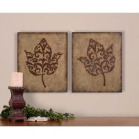Uttermost Decorative Leaves Wall Art 1.25 x 20 x 24 (Set of 2), Beige Stucco Uttermost Decorative Leaves Wall Art 1.25 x 20 x 24 (Set of 2), Beige Stucco