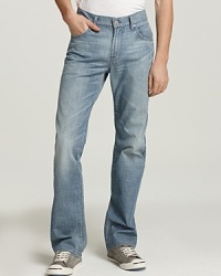 Deeply faded and with a relaxed, straight leg, these jeans maximize the mellow for the ultimate in kicked-back style. Deeply faded and with a relaxed, straight leg, these jeans maximize the mellow for the ultimate in kicked-back style.