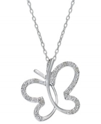 Soar to new heights. This sterling silver necklace and pendant becomes truly radiant with the addition of round-cut diamonds (1/10 ct. t.w.) Approximate length: 18 inches. Approximate drop: 3/4 inch. Soar to new heights. This sterling silver necklace and pendant becomes truly radiant with the addition of round-cut diamonds (1/10 ct. t.w.) Approximate length: 18 inches. Approximate drop: 3/4 inch.