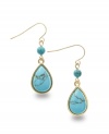 Reconstituted turquoise looks regal and resplendent in these teardrop-shaped earrings from Lauren by Ralph Lauren. Crafted in gold tone mixed metal. Approximate drop: 1-1/2 inches.