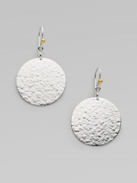 From the Lush Collection. Shimmery discs of hammered sterling silver are accented with 24k yellow gold.Sterling silver 24k yellow gold Length, about 2 Ear wire Imported From the Lush Collection. Shimmery discs of hammered sterling silver are accented with 24k yellow gold.Sterling silver 24k yellow gold Length, about 2 Ear wire Imported