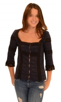 Free People Women's Lace Trim Top Washed Black 8 Free People Women's Lace Trim Top Washed Black 8