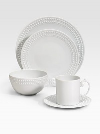 An elegantly detailed dinner plate is made entirely by hand in fine Limoges porcelain with a raised pearl border. From the Perlee White Collection Porcelain 10½ diam. Dishwasher safe Imported An elegantly detailed dinner plate is made entirely by hand in fine Limoges porcelain with a raised pearl border. From the Perlee White Collection Porcelain 10½ diam. Dishwasher safe Imported