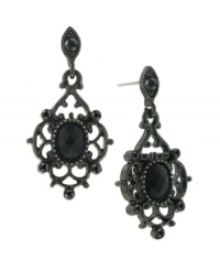 Victorian-inspired opulence with a bold, modern edge by 2028. Faceted aurora borealis beads take center stage in an intricate drop setting. Earrings crafted in hematite-plated mixed metal. Approximate drop: 1-1/4 inches. Victorian-inspired opulence with a bold, modern edge by 2028. Faceted aurora borealis beads take center stage in an intricate drop setting. Earrings crafted in hematite-plated mixed metal. Approximate drop: 1-1/4 inches.