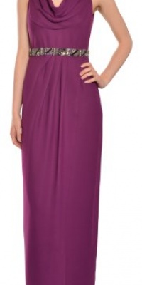 Badgley Mischka Regal Silk Beaded Cowl Neck Evening Gown Dress Badgley Mischka Regal Silk Beaded Cowl Neck Evening Gown Dress