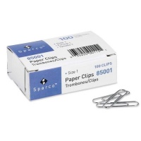 Paper Clips, Size 1, Regular, .033 Wire Gauge, 100/Box, Silver Paper Clips, Size 1, Regular, .033 Wire Gauge, 100/Box, Silver