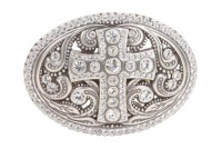 Perforated Oval Rhinestone Religious Cross & Flower Engraving Belt Buckle Perforated Oval Rhinestone Religious Cross & Flower Engraving Belt Buckle