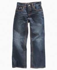 The perfect jeans for lounging around. These relaxed-fit jeans from guess give him room when he's feeling extra casual. The perfect jeans for lounging around. These relaxed-fit jeans from guess give him room when he's feeling extra casual.