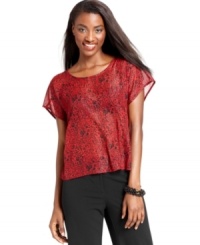 Patterns of the wild unfold on this fun animal-print top from Style&co. Its high-low hem and metallic threading add flair to your look! Patterns of the wild unfold on this fun animal-print top from Style&co. Its high-low hem and metallic threading add flair to your look!