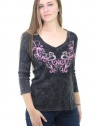 Style&co. 3/4 Sleeve Ribbed Graphic Print Top