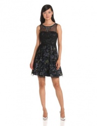 BCBGMAXAZRIA Womens Teegan Pleated Dress with Beaded Neckline, Black, 4