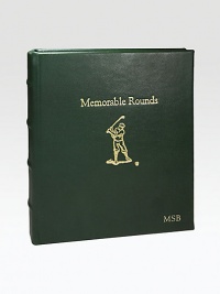 The ideal gift or keepsake for the amateur golfer, designed in fine leather with transparent, archival-quality pages to hold memorable scorecards, course photos and mementos from a day on the greens. 18 pages holds 36 scorecards Leather 5½W X 6¼H Made in USA FOR PERSONALIZATIONSelect a color and quantity, then scroll down and click on PERSONALIZE & ADD TO BAG to choose and preview your monogramming options. Please allow 1 week for delivery. The ideal gift or keepsake for the amateur golfer, designed in fine leather with transparent, archival-quality pages to hold memorable scorecards, course photos and mementos from a day on the greens. 18 pages holds 36 scorecards Leather 5½W X 6¼H Made in USA FOR PERSONALIZATIONSelect a color and quantity, then scroll down and click on PERSONALIZE & ADD TO BAG to choose and preview your monogramming options. Please allow 1 week for delivery.