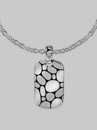 Rich texture a superior craftsmanship rendered in sterling silver on an adjustable chain. From the Kali Collection Pendant: 1W X 2L Adjustable chain: 20-22 Lobster closure Made in Bali Rich texture a superior craftsmanship rendered in sterling silver on an adjustable chain. From the Kali Collection Pendant: 1W X 2L Adjustable chain: 20-22 Lobster closure Made in Bali
