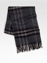 Luxurious and soft cashmere in a classic oversized check pattern with fringed edges.Fringed edgesAbout 12W x 66LCashmereDry cleanImported Luxurious and soft cashmere in a classic oversized check pattern with fringed edges.Fringed edgesAbout 12W x 66LCashmereDry cleanImported