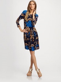 A regal print highlights this chic stretch-knit frock, shaped by a fitted top and pleated skirt.Jewel necklineThree-quarter sleevesFlat waistbandPrincess side panelsSide zipperAbout 37 from shoulder to hem94% polyester/6% polyurethaneDry cleanImportedModel shown is 5'9 (175cm) wearing US size 4. A regal print highlights this chic stretch-knit frock, shaped by a fitted top and pleated skirt.Jewel necklineThree-quarter sleevesFlat waistbandPrincess side panelsSide zipperAbout 37 from shoulder to hem94% polyester/6% polyurethaneDry cleanImportedModel shown is 5'9 (175cm) wearing US size 4.