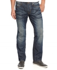 Washed and whiskered, this pair from DKNY Jeans are a great break from your normal blues. Washed and whiskered, this pair from DKNY Jeans are a great break from your normal blues.