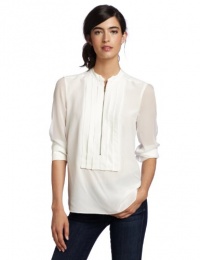 BCBGMAXAZRIA Women's Eve Pleated Tuxedo Blouse, Gardenia, Small BCBGMAXAZRIA Women's Eve Pleated Tuxedo Blouse, Gardenia, Small