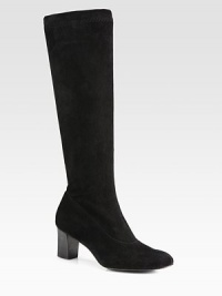 Rich suede forms this tall staple resting on a stacked wooden heel. Stacked heel, 2½ (65mm)Shaft, 16½Leg circumference, 12½Suede upperLeather lining and solePadded insoleImported Rich suede forms this tall staple resting on a stacked wooden heel. Stacked heel, 2½ (65mm)Shaft, 16½Leg circumference, 12½Suede upperLeather lining and solePadded insoleImported
