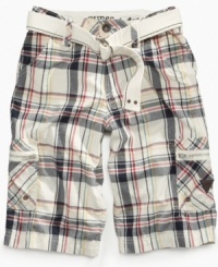 Care-free classics. He can jump into these plaid shorts from Guess and give himself a stylish start to the day. Care-free classics. He can jump into these plaid shorts from Guess and give himself a stylish start to the day.