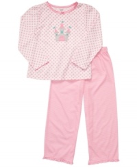 Your princess can snuggle up in a style that's both cozy and pretty with this pajama shirt and pants set from Carter's. Your princess can snuggle up in a style that's both cozy and pretty with this pajama shirt and pants set from Carter's.