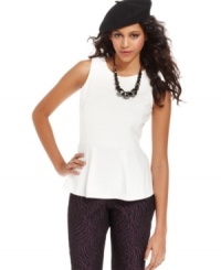 A peplum hem adds fashion-forward femininity to this Bar III top -- perfectly paired with the season's skinny jeans! A peplum hem adds fashion-forward femininity to this Bar III top -- perfectly paired with the season's skinny jeans!