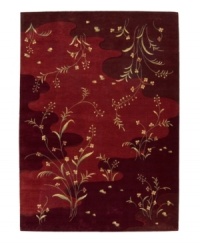 Quiet and mysterious, this magnetic rug brings beauty to any room of your home. Displaying slender vines with soft, ivory flowers blossoming out of a deep red base, this cotton piece offers remarkable style and softness for your splendid new living space. Quiet and mysterious, this magnetic rug brings beauty to any room of your home. Displaying slender vines with soft, ivory flowers blossoming out of a deep red base, this cotton piece offers remarkable style and softness for your splendid new living space.