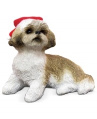 A fetching gift for animal lovers, the Shih Tzu Christmas ornament depicts a show-stopping gold and white pup waiting patiently for treats and dressed for the season. From Sandicast. A fetching gift for animal lovers, the Shih Tzu Christmas ornament depicts a show-stopping gold and white pup waiting patiently for treats and dressed for the season. From Sandicast.