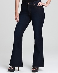 With a dark wash and a flared silhouette, these James Jeans Plus jeans lengthen your leg line for a slim, svelte look. Amp up the pair with stacked heels and embrace style that never quits With a dark wash and a flared silhouette, these James Jeans Plus jeans lengthen your leg line for a slim, svelte look. Amp up the pair with stacked heels and embrace style that never quits