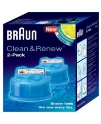 Bring new life back into your Braun shaver with a rejuvenating system that makes it as good as new. Each cartridge includes a deep-cleaning formula that ensures maximum hygiene, high-energy lubricants for maximum performance and a lemon-fresh scent for a refreshing shave every time. 2-year limited warranty. Bring new life back into your Braun shaver with a rejuvenating system that makes it as good as new. Each cartridge includes a deep-cleaning formula that ensures maximum hygiene, high-energy lubricants for maximum performance and a lemon-fresh scent for a refreshing shave every time. 2-year limited warranty.