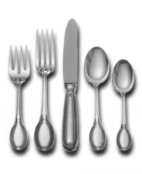 With exaggerated teardrop shapes, this beautiful, ornate place settings collection is an heirloom to be passed down in your family for years to come. 5-piece place setting includes 1 dinner fork, 1 salad fork, 1 soup spoon, 1 teaspoon and 1 knife. With exaggerated teardrop shapes, this beautiful, ornate place settings collection is an heirloom to be passed down in your family for years to come. 5-piece place setting includes 1 dinner fork, 1 salad fork, 1 soup spoon, 1 teaspoon and 1 knife.