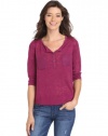 Calvin Klein Jeans Women's Essential Long Sleeve Henley, Winterberry, Large