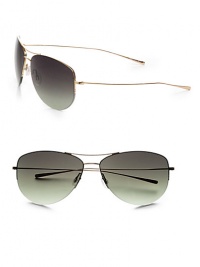 Timeless staple featuring a coveted lens shape that adds vintage-inspired style to any look. Available in gold with olive gradient lens or silver with purple gradient lens. 100% UV protectionImported