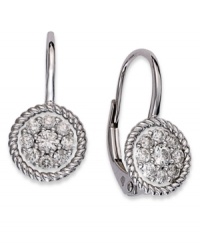 Exquisite by design. These elegant drop earrings feature round-cut diamonds (1/3 ct. t.w.) set in 14k white gold, with chic rope edges and a lever backing. Approximate diameter: 1/4 inch.